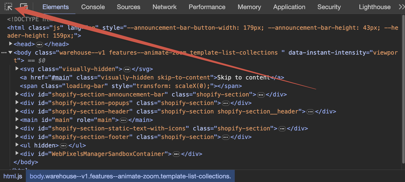 Finding the select an element tool. select an element