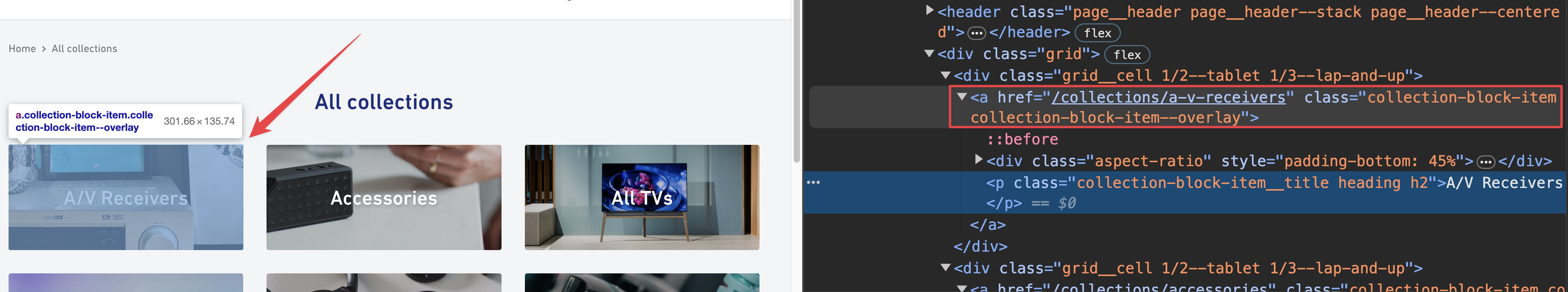 Selecting an element by hovering over it. selected element