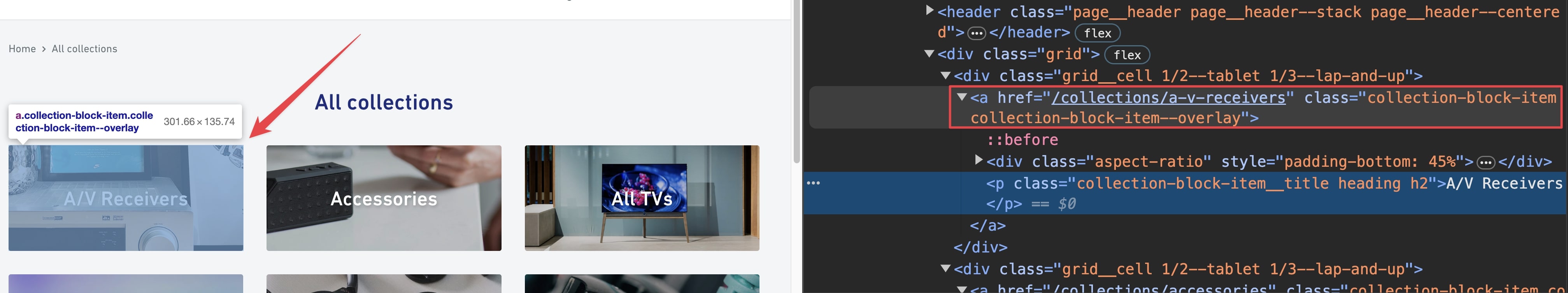 Selecting an element by hovering over it. selected element